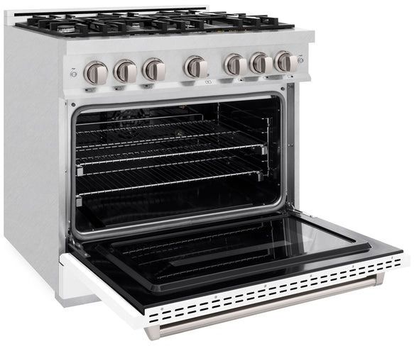 ZLINE Classic 36" Satin Stainless Steel Pro Style Gas Range with White Matte Door-3