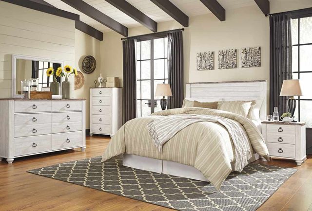 Signature Design by Ashley® Willowton 2-Piece Whitewash Queen/Full Panel HeadboardSet-3
