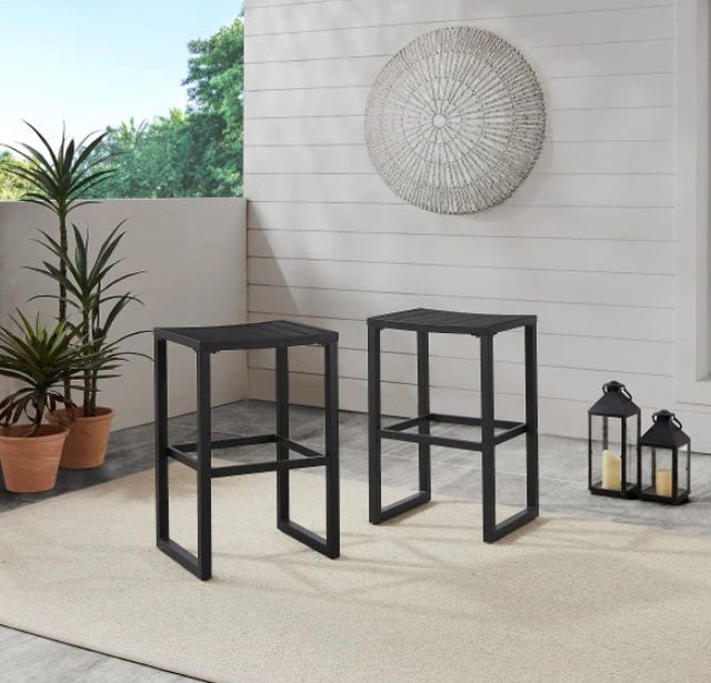 Linon Alora 2-Piece Black Aluminum Outdoor Barstool Set-1