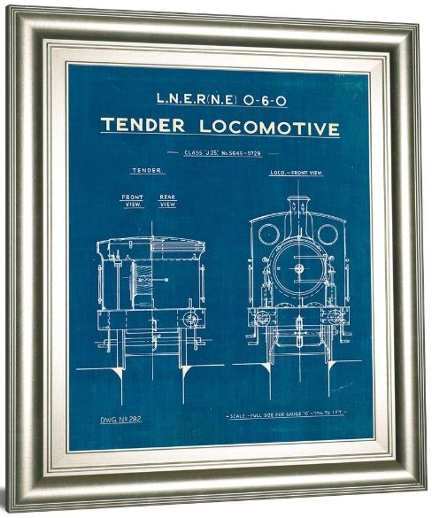 Classy Living Wild Apple Portfolio Locomotive Blueprint III Wall Art-2