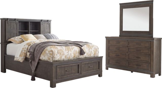 Liberty Furniture Thornwood Hills 3-Piece Rock Beaten Brown King Bookcase Bed Set-0
