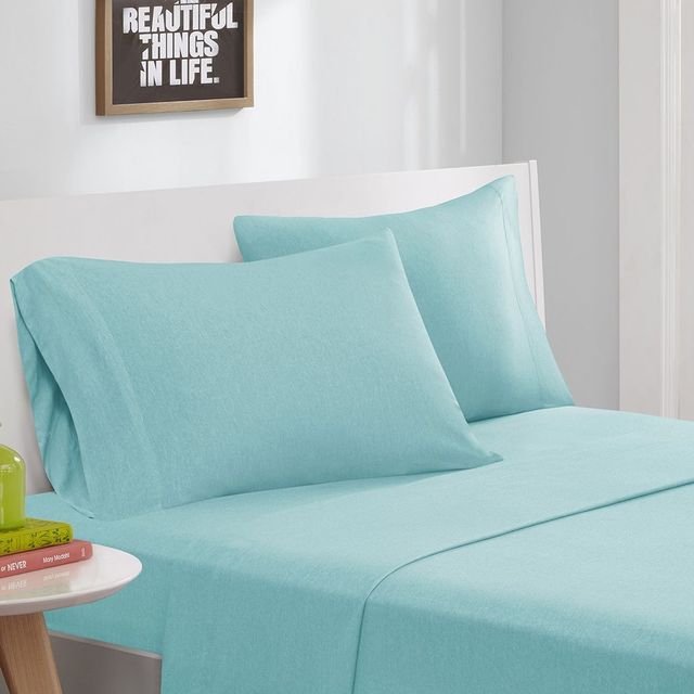 Olliix by Intelligent Design Aqua Twin Cotton Blend Jersey Knit All Season Sheet Set-3