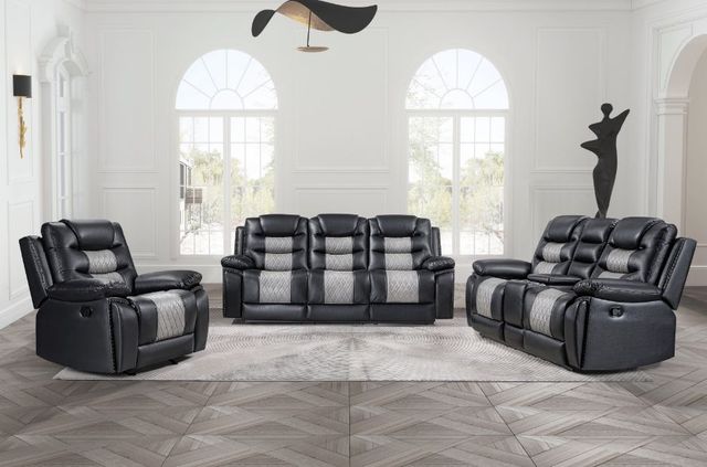 New Classic® Home Furnishings Nikko Black/Gray Manual Dual Reclining Sofa-1