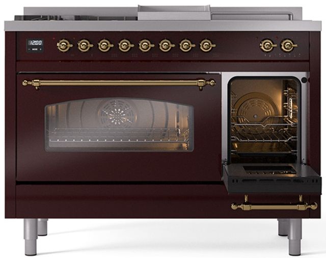 Ilve® Nostalgie II Series 48" Burgundy Pro Style Dual Fuel Range-3