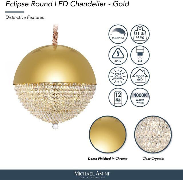 Michael Amini® Eclipse Gold Round LED Chandelier-3