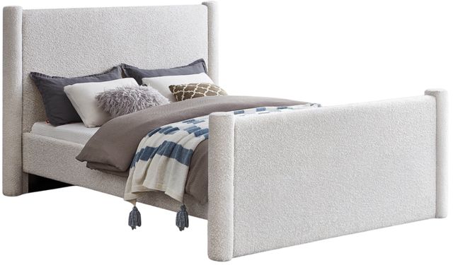 Meridian Furniture Elias Cream King Boucle Fabric Upholstered Panel Bed-0