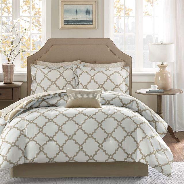 Olliix by Madison Park Essentials Merritt Taupe Queen Reversible Complete Comforter and Cotton Sheet Set-3