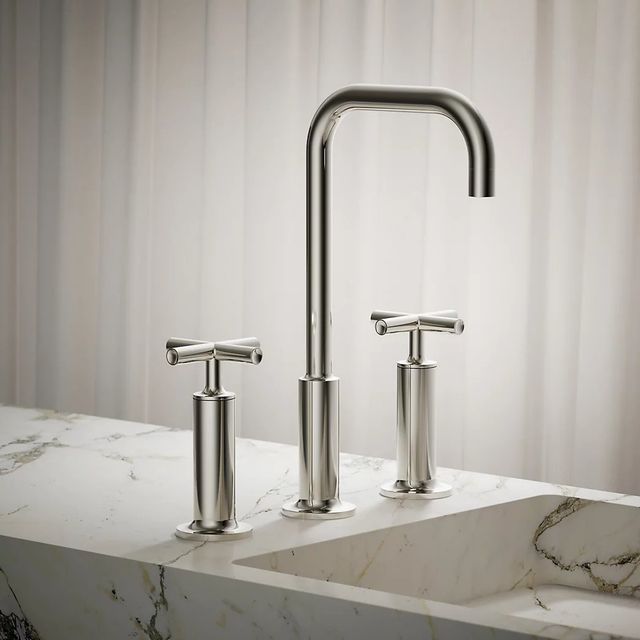 KOHLER® Purist® Vibrant Polished Nickel 11" Widespread Bathroom Sink Faucet with Cross Handles-2
