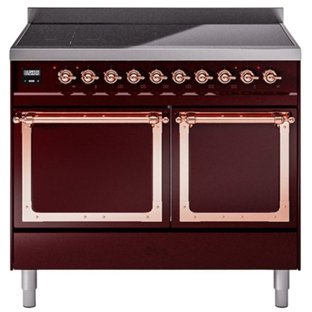 Ilve® Nostalgie II Noblesse 40'' Burgundy Pro Style Induction Range with Copper Trim-0