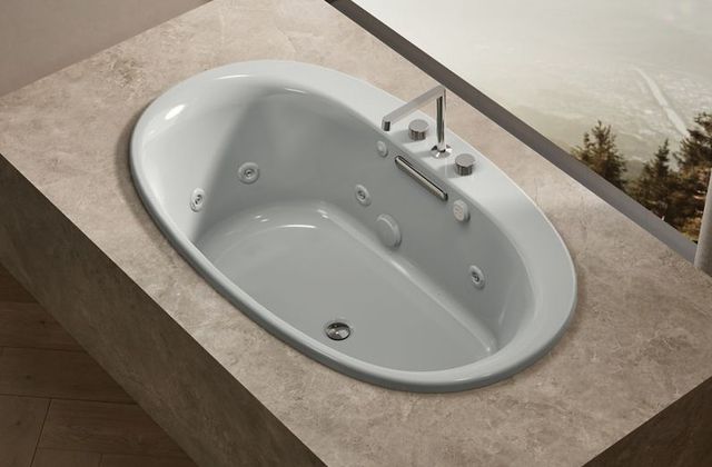 KOHLER® Underscore® Ice Gray 60" x 36" Drop-In Heated BubbleMassage™ Air Bath with Whirlpool-3