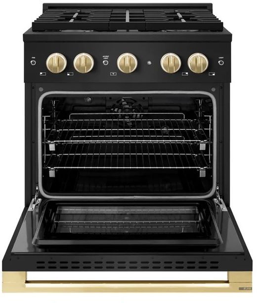 ZLINE Marino 30" Black Stainless Steel Pro Style Dual Fuel Range with Polished Gold Accents-1