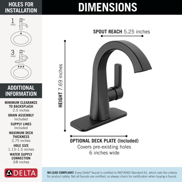 Delta Lineax™ Matte Black 8" Single Handle Bathroom Faucet with Drain-4