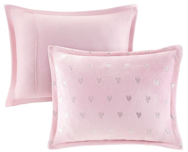 Olliix by Mi Zone Rosalie Pink and Silver Twin/Twin XL Metallic Printed Plush Comforter Set-2