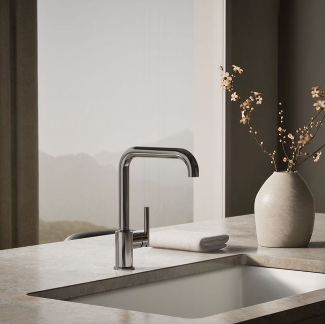 KOHLER® Purist® Vibrant Titanium Kitchen Sink Faucet with 3-Function Sprayhead-1