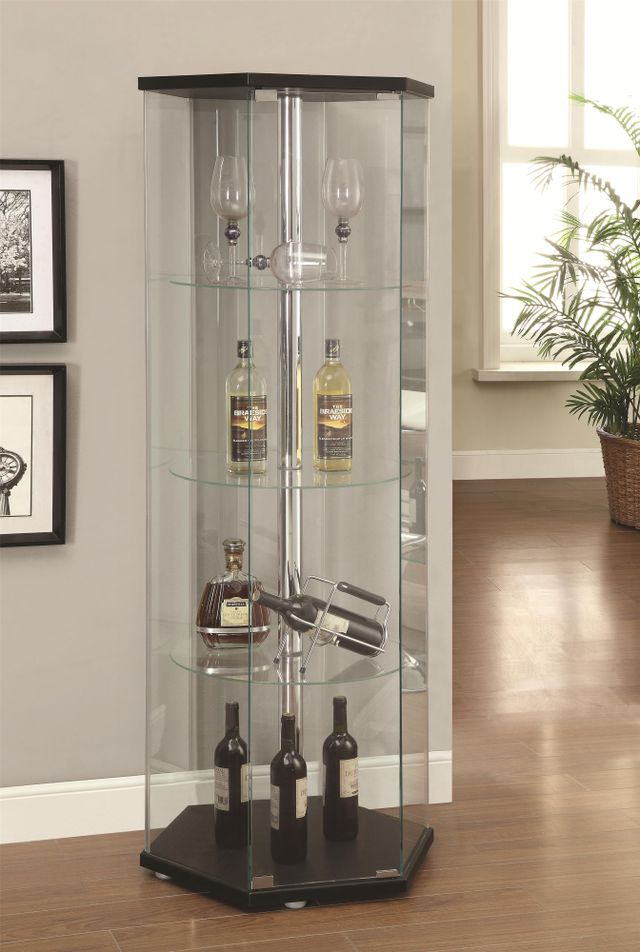 Coaster® Zahavah Black/Clear 4-Shelf Hexagon Shaped Curio Cabinet-1