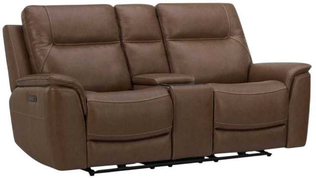 Liberty Furniture Collins York Chestnut Leather Power Reclining Loveseat with Console-0