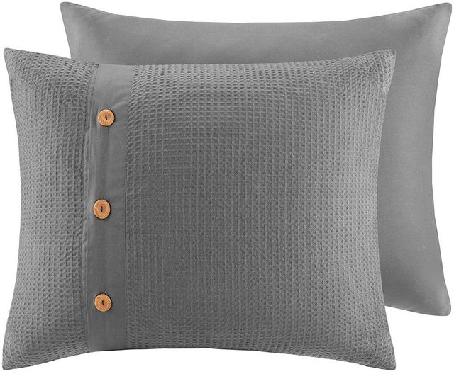 Olliix by Madison Park 3 Piece Grey King/California King Finley Cotton Waffle Weave Duvet Cover Set-3