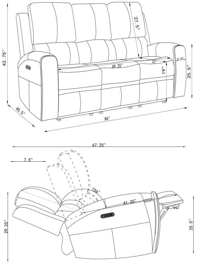Coaster® Brickston 2-Piece Charcoal Power Reclining Sofa Set with Power Headrest and Lumbar-2