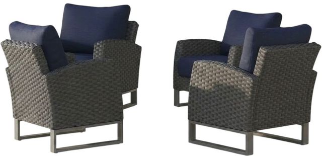 New Classic® Home Furnishings Fiji 4-Piece Blue/Breezy Gray Fabric/Wicker Club Chair Set-0
