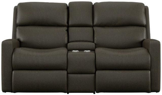 Flexsteel® Catalina Dark Brown Reclining Loveseat with Console-1