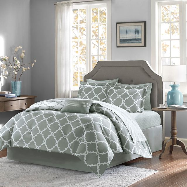 Olliix by Madison Park Essentials Merritt Grey California King Reversible Complete Comforter and Cotton Sheet Set-0