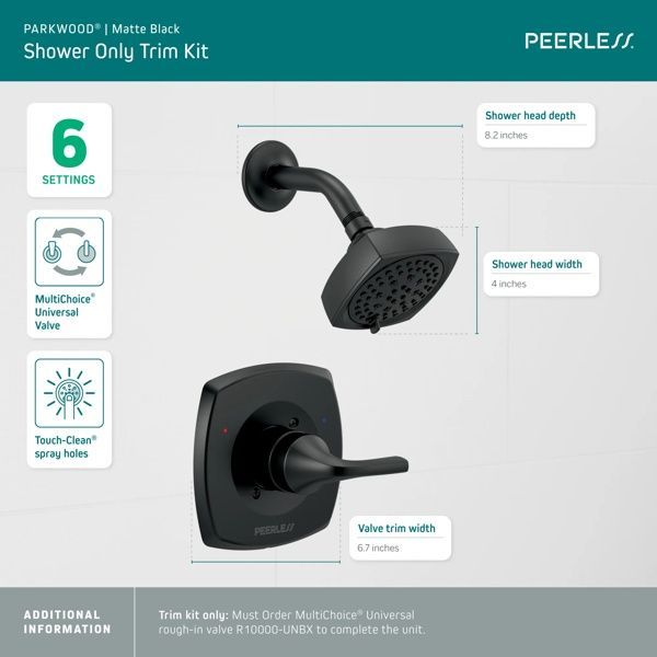 Peerless Parkwood® Matte Black Shower Trim Kit-3