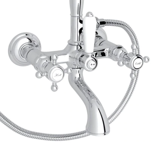 Rohl® Italian Bath Collection Polished Chrome Exposed Wall Mount Tub Filler with Handshower-2