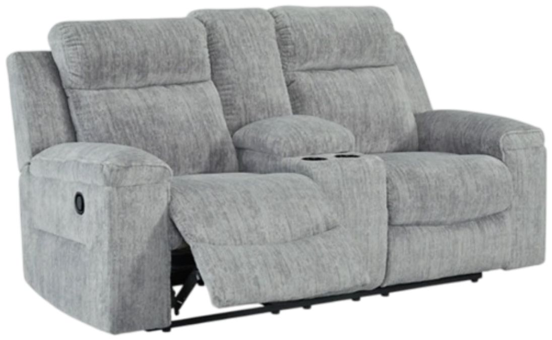Benchcraft® Buntington Pewter Double Manual Reclining Loveseat with Console