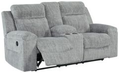 Benchcraft® Buntington Pewter Double Manual Reclining Loveseat with Console