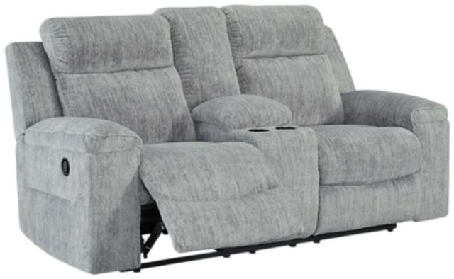 Benchcraft® Buntington Pewter Double Manual Reclining Loveseat with Console-0