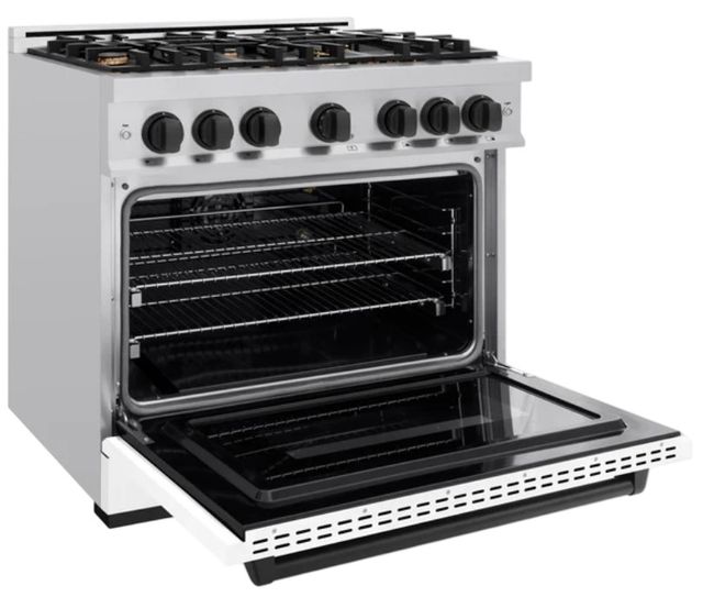 ZLINE Classic Autograph Edition 36" Stainless Steel Pro Style Gas Range with White Matte Door and Matte Black Accents-3