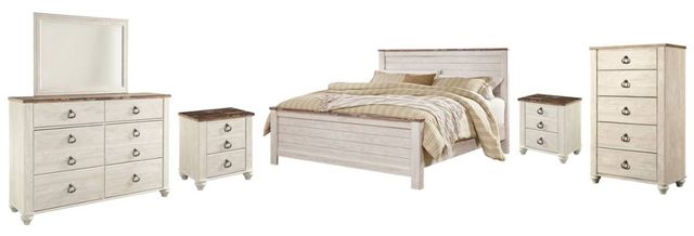 Signature Design by Ashley® Willowton 6-Piece Whitewash California King Panel Bed Set-0