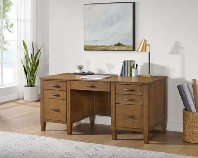 Elements International Portico Brown Oak Double Pedestal Desk-1
