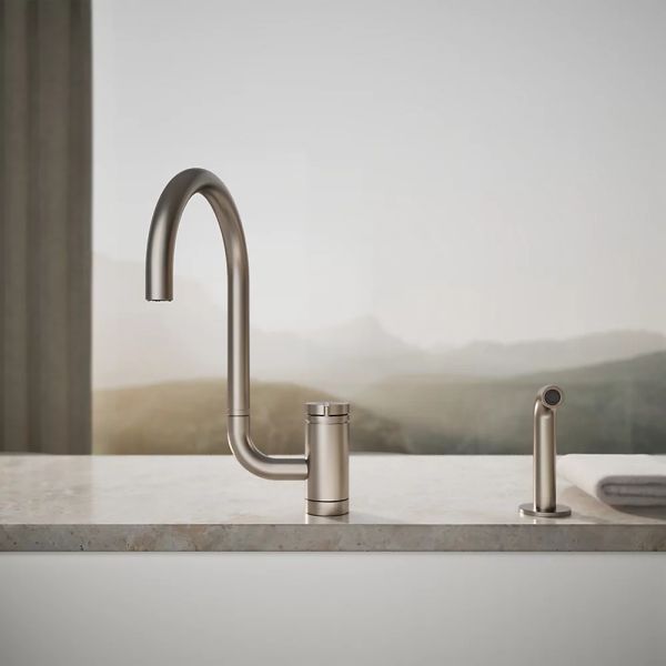 KOHLER® Components® Vibrant Stainless Single-Handle Kitchen Sink Faucet with 2-Function Extended-Reach Spout and Side Sprayer-3
