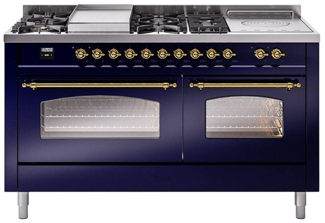 Ilve® Nostalgie II Series 60" Midnight Blue Pro Style Dual Fuel Range-0