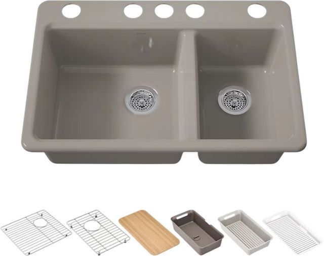 KOHLER® Riverby® Truffle 33" Undermount Double-Bowl Workstation Kitchen Sink with Accessories-0
