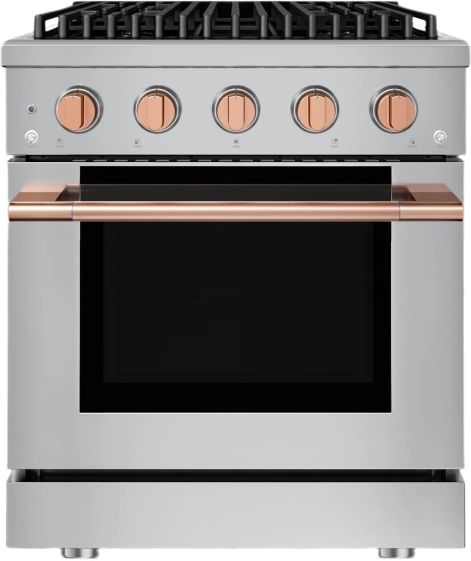 Hauslane HausPro Range 30" Stainless Steel Pro-Style Gas Range with Rose Gold Knobs-0