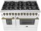 FORNO® Galiano 48" Stainless Steel Pro Style Dual Fuel Range with White Door with Antique Brass Accents-4