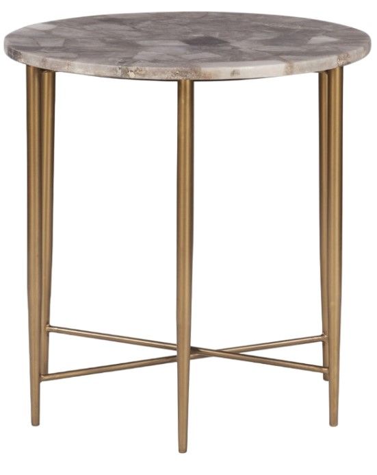 Home Trends & Design Calico Smoky Quartz Side Table with Antique Gold Iron Base-0