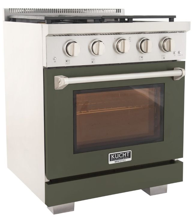 Kucht Professional KFX Series 30" Stainless Steel Pro Style Propane Gas Range with Olive Green Door and True Simmer Burners-1