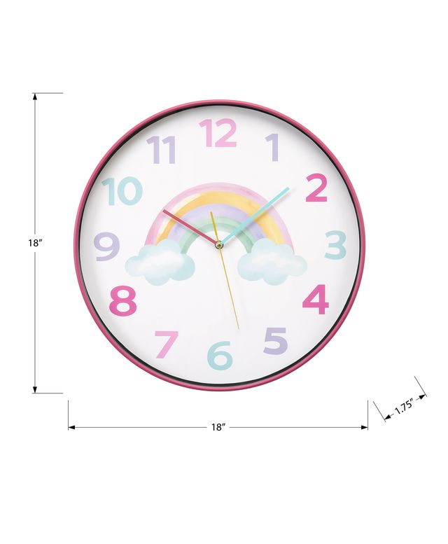 Monarch Specialties Inc. Multi-Colored Pastel 18" Wall Clock For Kids with Rainbow Image-2