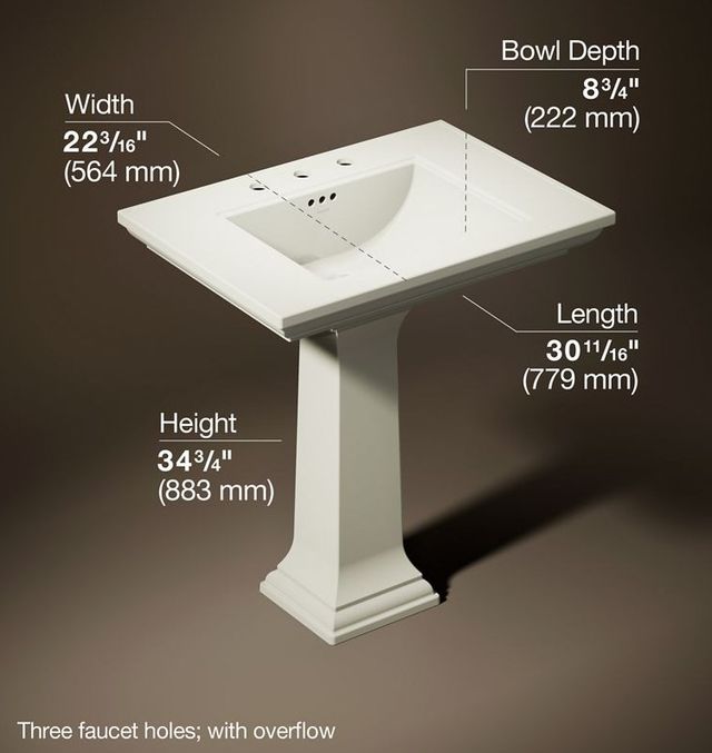 Kohler Memoirs® Stately Biscuit 30.75" 3 Faucet Holes Rectangular Pedestal Bathroom Sink-3