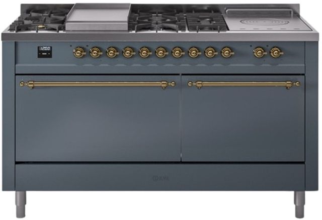 Ilve® Nostalgie II Series 60" Blue Grey Pro Style Dual Fuel Range-0