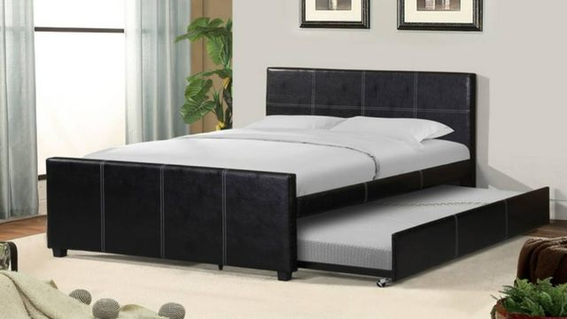 Milton Greens Stars Black Twin Upholstered Daybed with Trundle-1