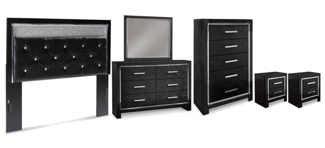 Signature Design by Ashley® Kaydell 6-Piece Black Queen Upholstered Panel Headboard Bedroom Set-0