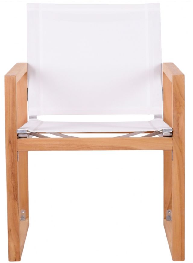 Meridian Furniture Rio Natural Teak/Off-White Fabric/Wood Outdoor Dining Arm Chair-1