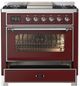 Ilve® Majestic III 36" Burgundy Pro Style Dual Fuel Liquid Propane Range with 6 Black Brass Burners and Chrome Trim-2