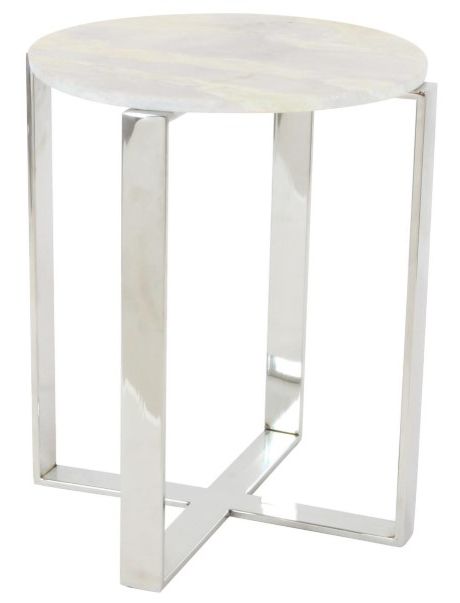 Deco Marche White Side Table with Silver Base-0
