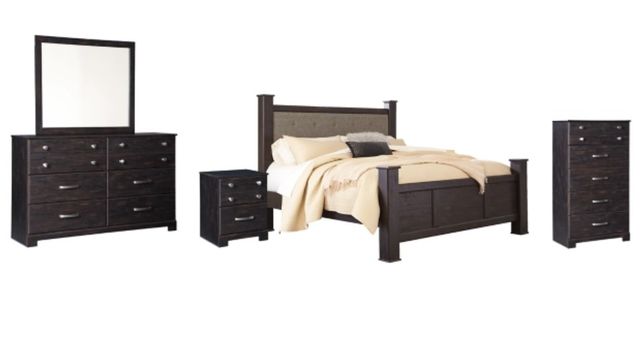 Signature Design by Ashley® Reylow 5-Piece Dark Brown King Poster Bed Set-0