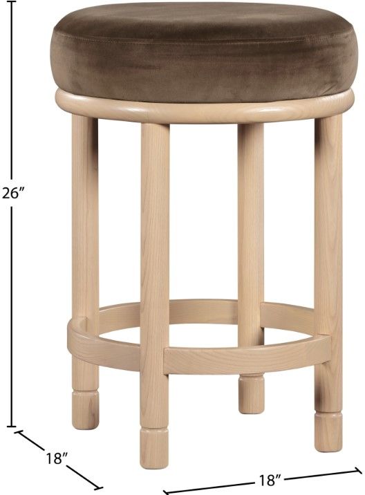 Meridian Furniture Monette Brown/Natural Velvet Upholstered Counter Stool-4